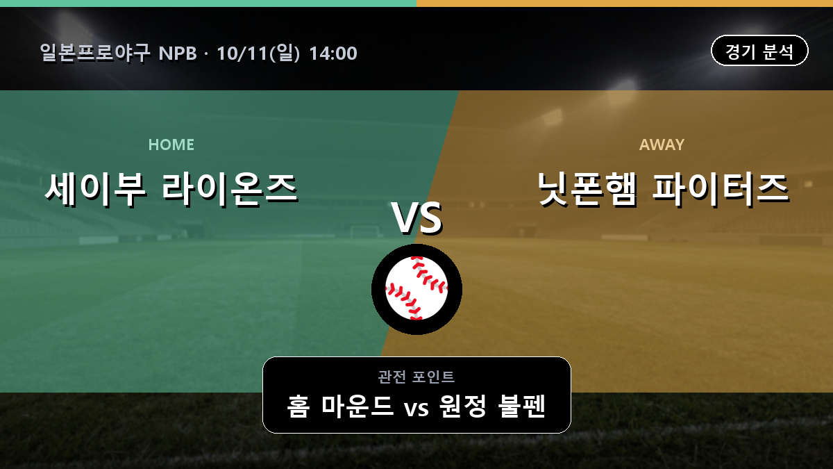 세이부 라이온즈 닛폰햄 파이터즈 일본프로야구 NPB 경기 분석과 중계 정보