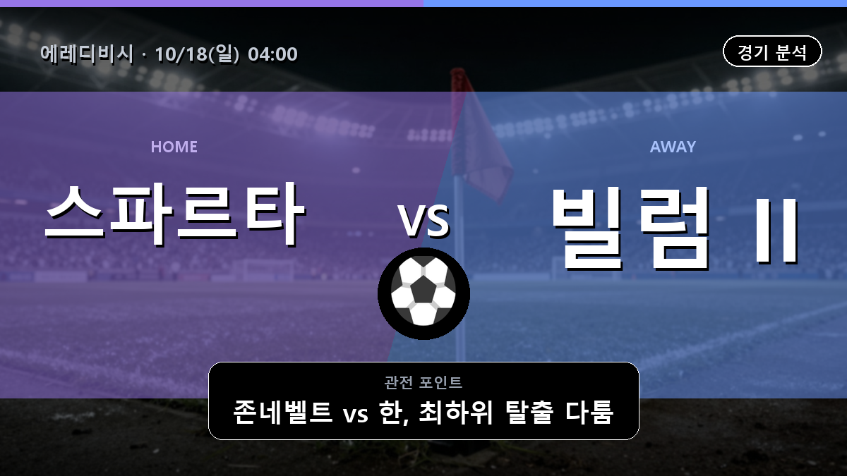 스파르타 빌럼 II 에레디비시 경기 분석과 중계 정보