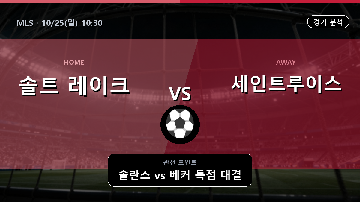 솔트 레이크 세인트루이스 MLS 경기 분석과 중계 정보