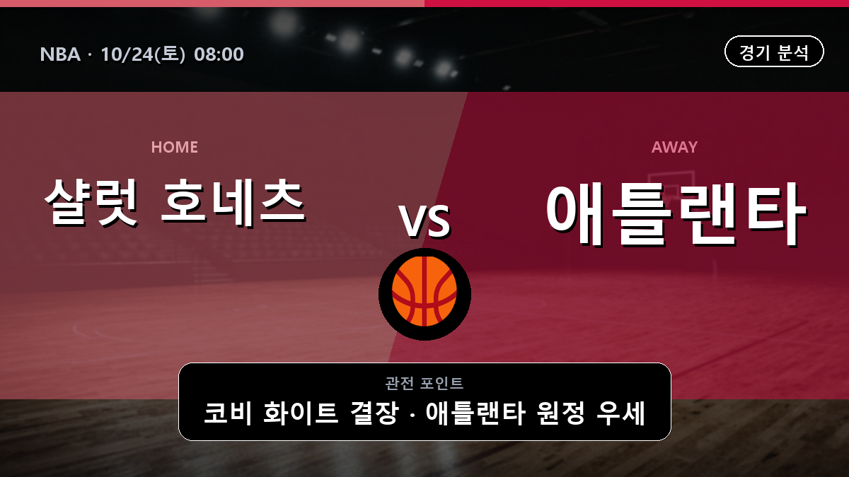 샬럿 호네츠 애틀랜타 호크스 NBA 경기 분석과 중계 정보