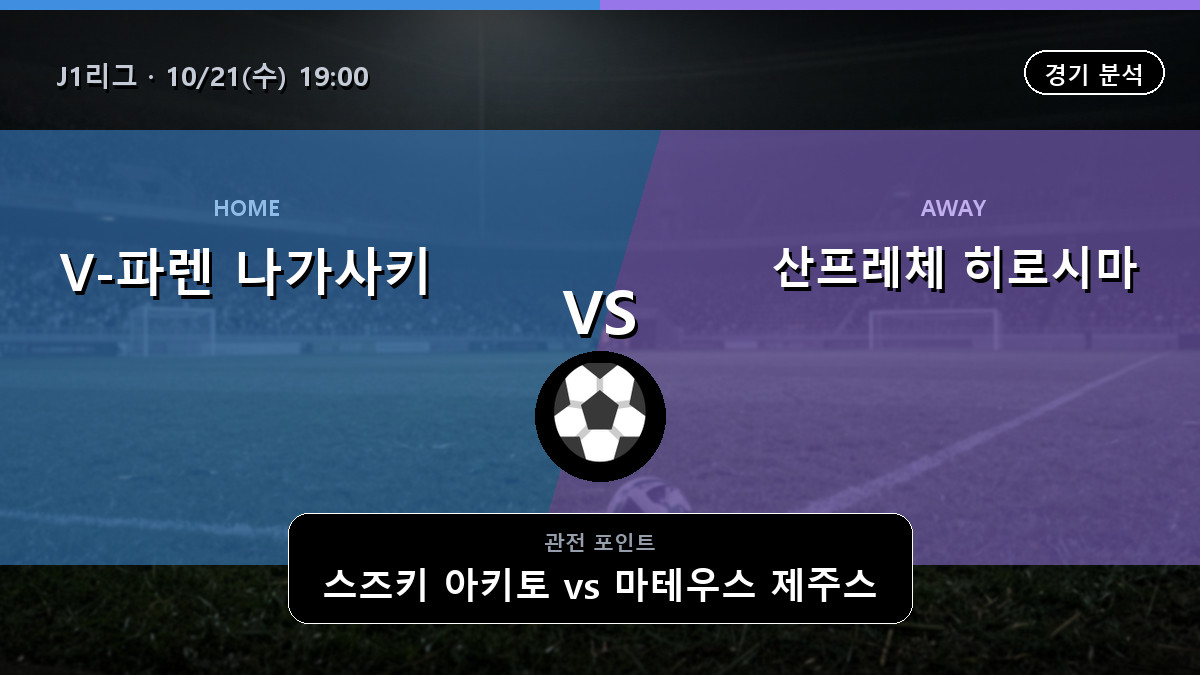 V-파렌 나가사키 산프레체 히로시마 J1리그 경기 분석과 중계 정보