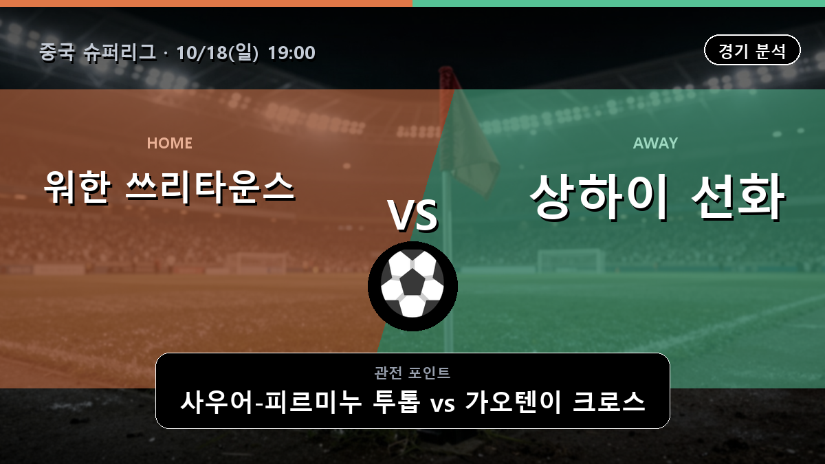 워한 쓰리타운스 상하이 선화 중국 슈퍼리그 경기 분석과 중계 정보
