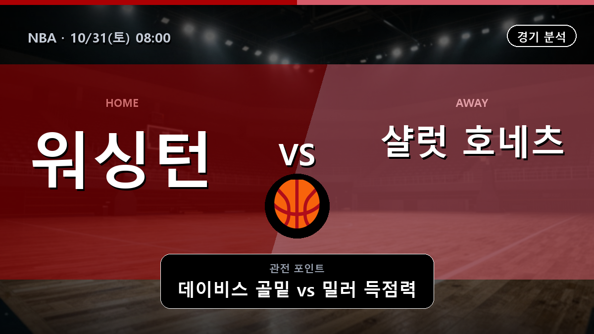 워싱턴 위저즈 샬럿 호네츠 NBA 경기 분석과 중계 정보